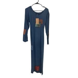 NWT Sacred Threads Maxi Dress S/M Boho Patchwork Fleece Lagenlook Embroidered